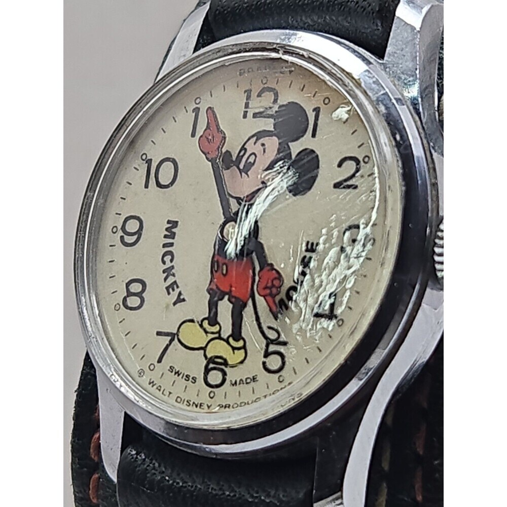 Vintage Bradley Mickey Mouse Swiss Made Walt Disney Mechanical Watch Blue Strap - Picture 6 of 14